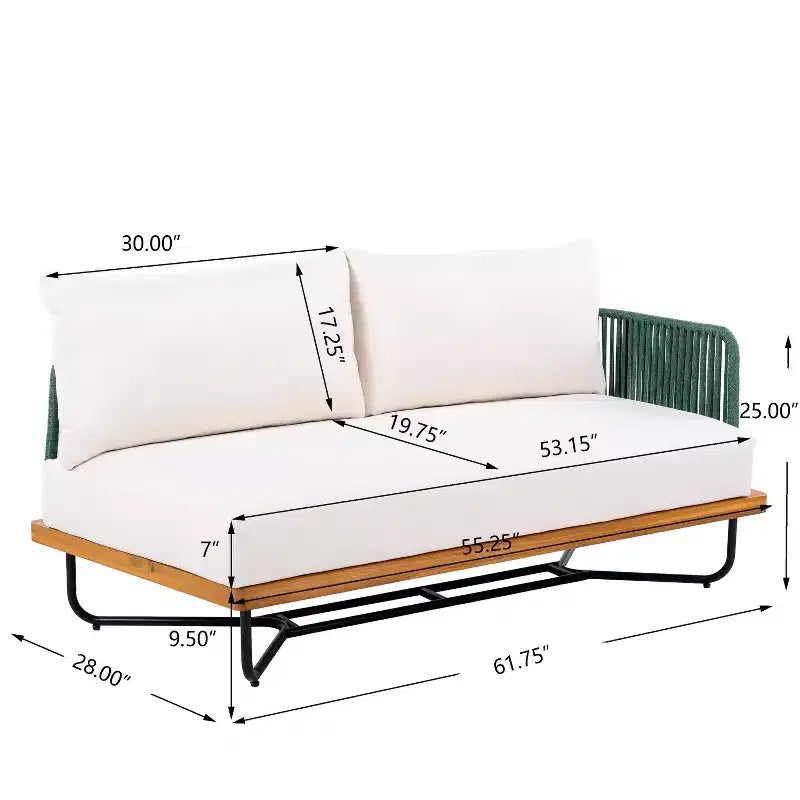 Set da Esterno Christopher Knight Home Lucas 4 Pezzi con Sedute in Corda Intrecciata, Legno di Acacia e Ferro
