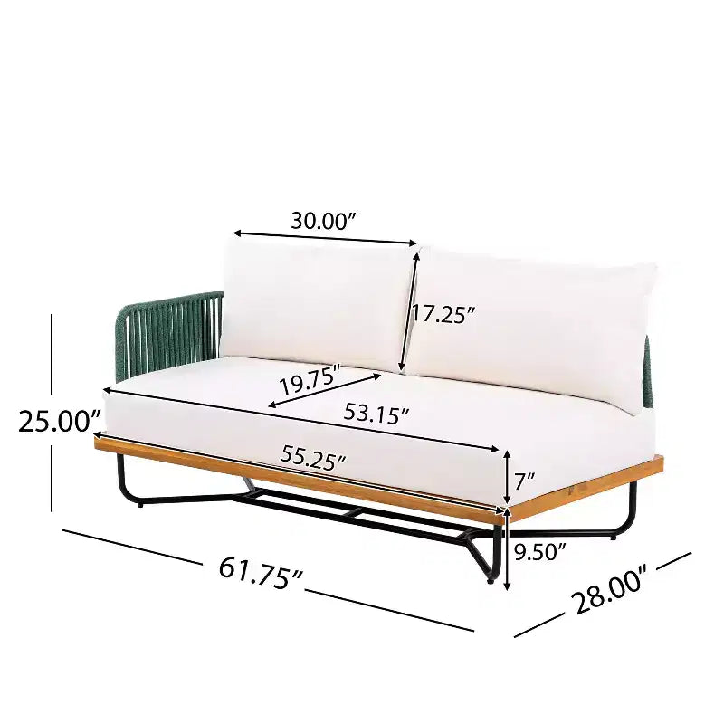 Set da Esterno Christopher Knight Home Lucas 4 Pezzi con Sedute in Corda Intrecciata, Legno di Acacia e Ferro