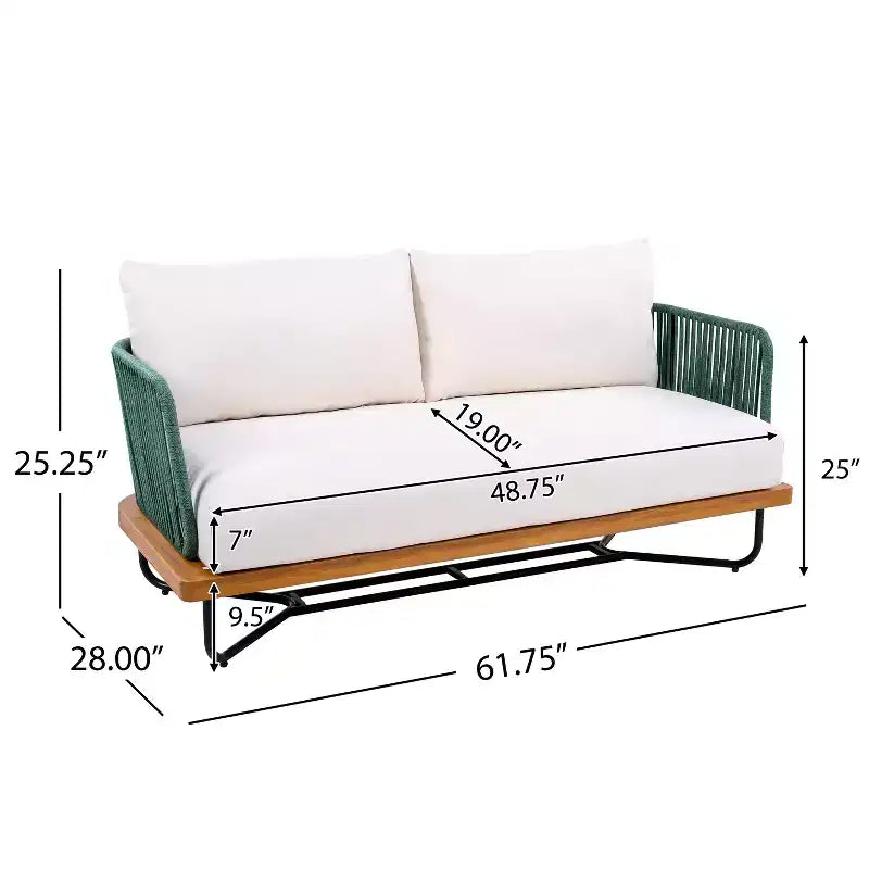Set da Esterno Christopher Knight Home Lucas 4 Pezzi con Sedute in Corda Intrecciata, Legno di Acacia e Ferro
