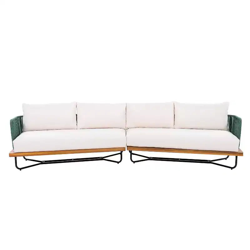 Set da Esterno Christopher Knight Home Lucas 4 Pezzi con Sedute in Corda Intrecciata, Legno di Acacia e Ferro