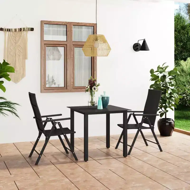 vidaXL Set da pranzo in polyrattan nero, pieghevole, per esterni