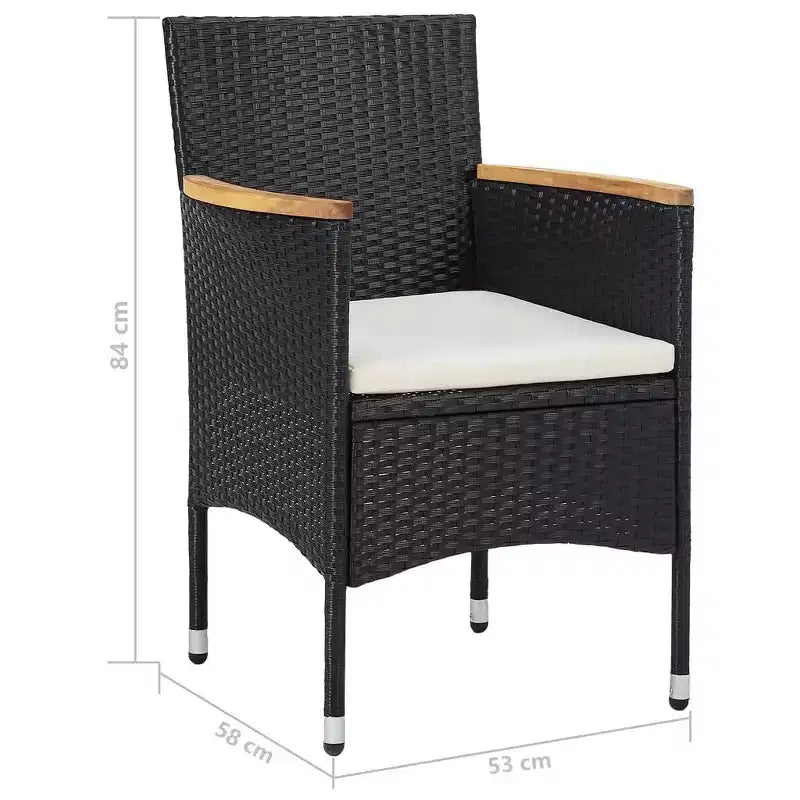 vidaXL Set da pranzo nero in polyrattan con cuscini sfoderabili
