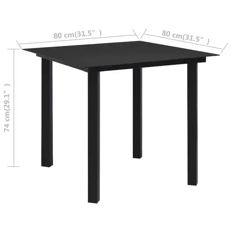 vidaXL Set da pranzo Nero Polyrattan, acciaio verniciato a polvere, vetro temperato