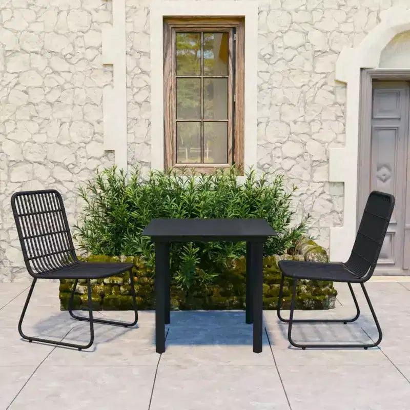 vidaXL Set da pranzo Nero Polyrattan, acciaio verniciato a polvere, vetro temperato