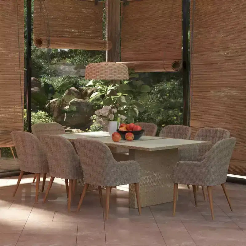 vidaXL Set da pranzo in polyrattan, marrone, con ampie fodere rimovibili