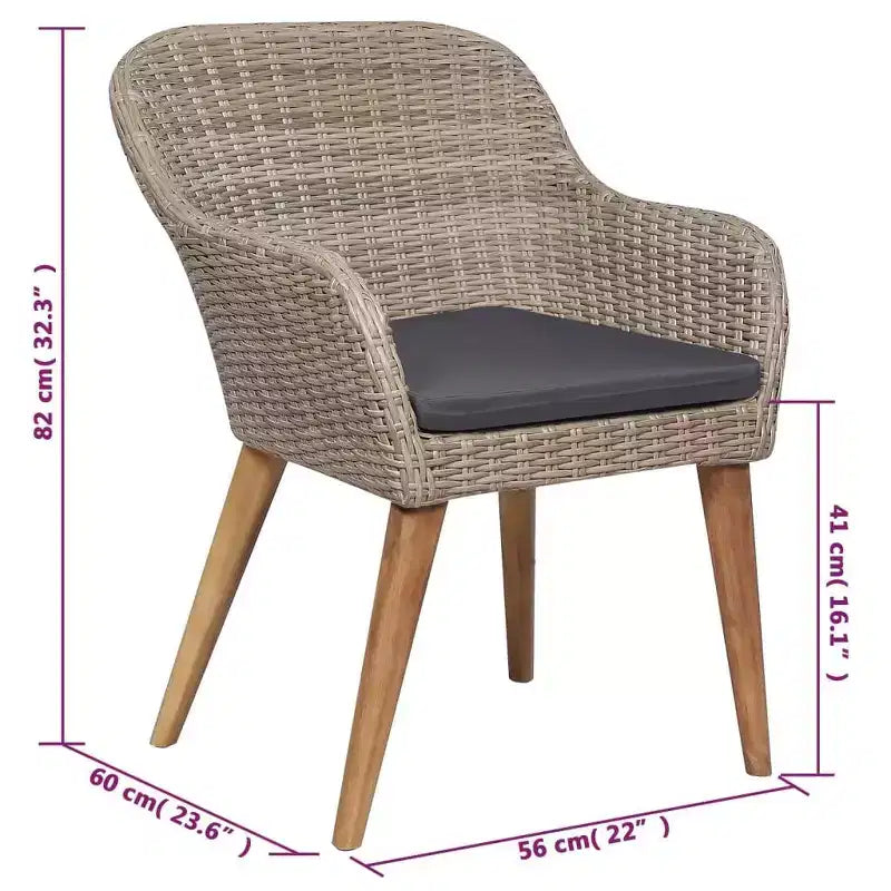vidaXL Set da pranzo in polyrattan, marrone, con ampie fodere rimovibili