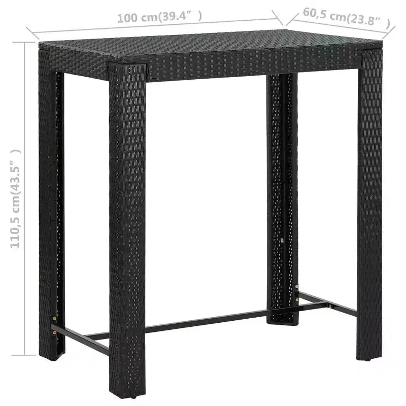 vidaXL Set da bar da giardino in polyrattan nero, acciaio verniciato a polvere Standard