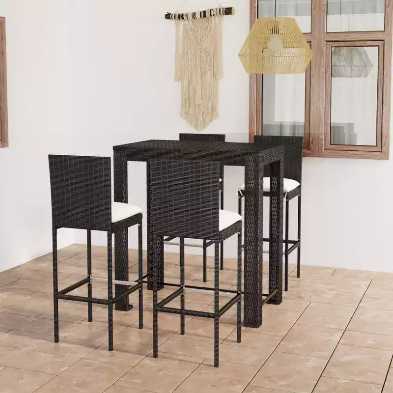 vidaXL Set da bar da giardino in polyrattan nero, acciaio verniciato a polvere Standard