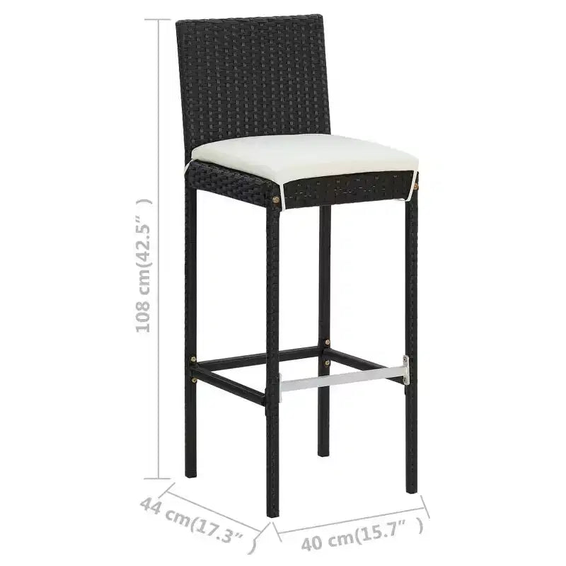 vidaXL Set da bar da giardino in polyrattan nero, acciaio verniciato a polvere Standard