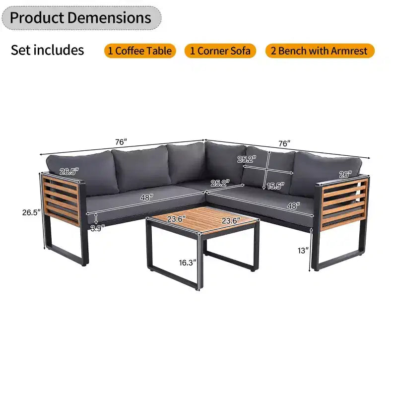 Set da 4 Pezzi per Conversazione da Esterno, Divano Sezionale a L con Cuscini, Set da Salotto da Esterno con Tavolino da Caffè per Giardino o Terrazza-Panipeachy