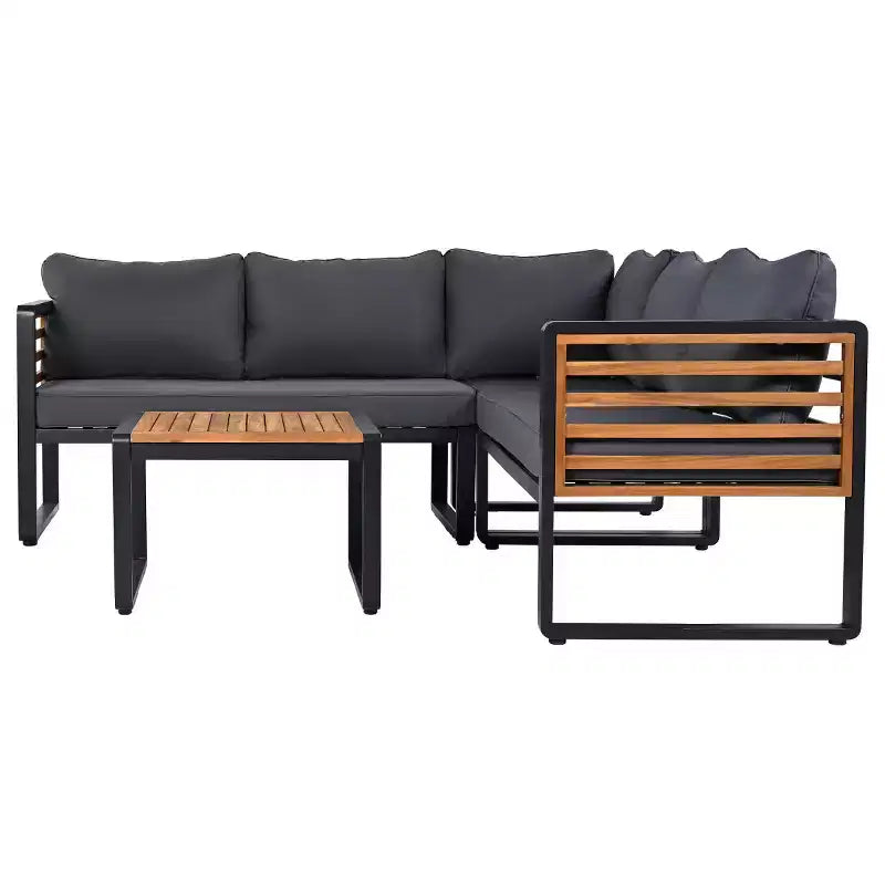 Set da 4 Pezzi per Conversazione da Esterno, Divano Sezionale a L con Cuscini, Set da Salotto da Esterno con Tavolino da Caffè per Giardino o Terrazza-Panipeachy