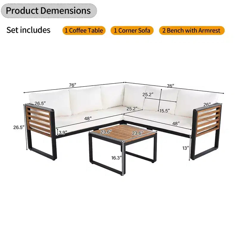 Set da 4 Pezzi per Conversazione da Esterno, Divano Sezionale a L con Cuscini, Set da Salotto da Esterno con Tavolino da Caffè per Giardino o Terrazza-Panipeachy