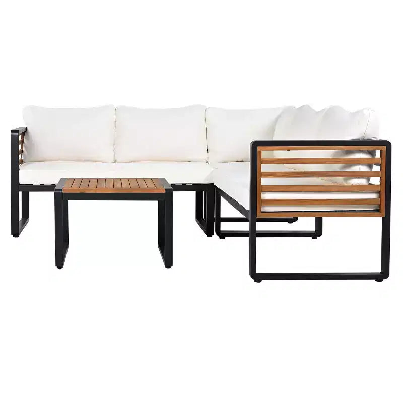 Set da 4 Pezzi per Conversazione da Esterno, Divano Sezionale a L con Cuscini, Set da Salotto da Esterno con Tavolino da Caffè per Giardino o Terrazza-Panipeachy