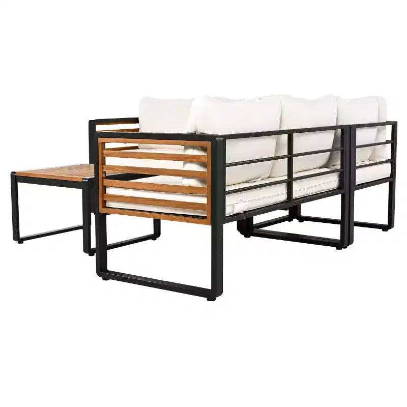Set da 4 Pezzi per Conversazione da Esterno, Divano Sezionale a L con Cuscini, Set da Salotto da Esterno con Tavolino da Caffè per Giardino o Terrazza-Panipeachy