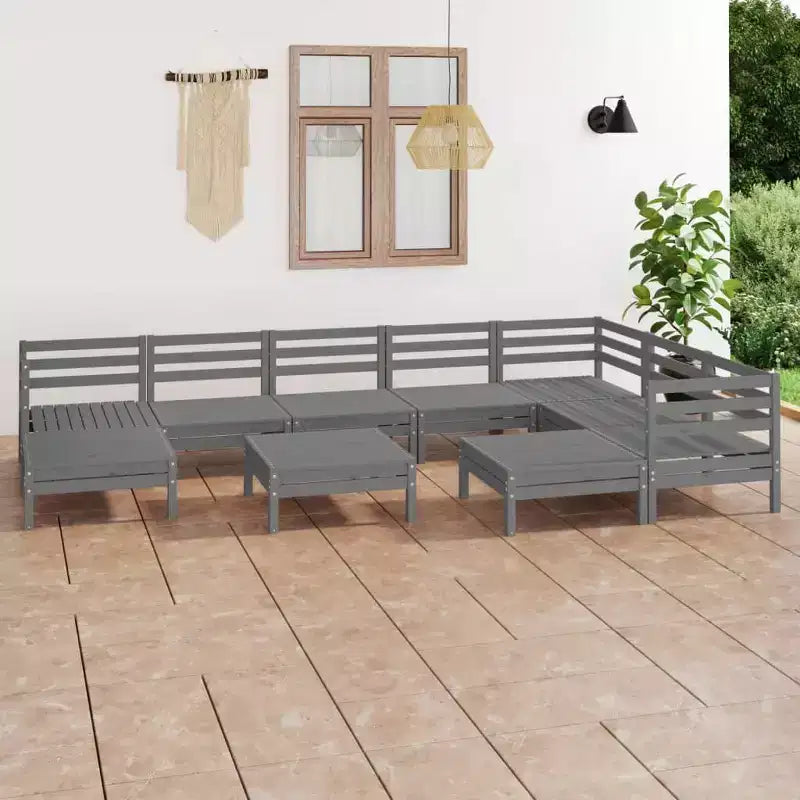 vidaXL Set Salotto da Giardino 10 pz Modulare Legno Massello di Pino Grigio