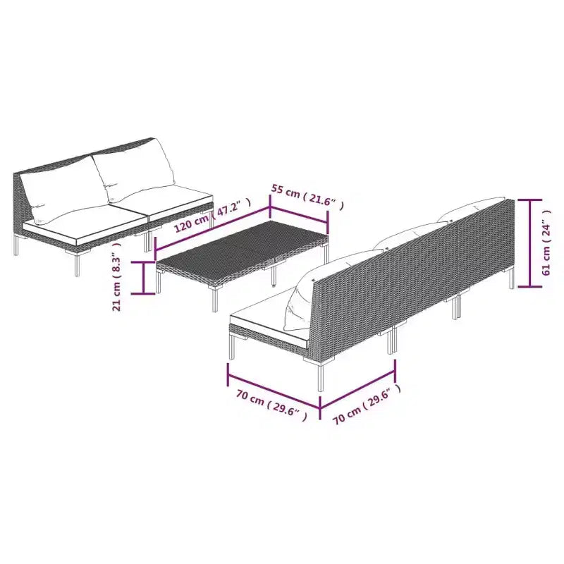 vidaXL Set Divani da Giardino Grigio Scuro Acciaio Rivestito a Polvere 6 Pezzi