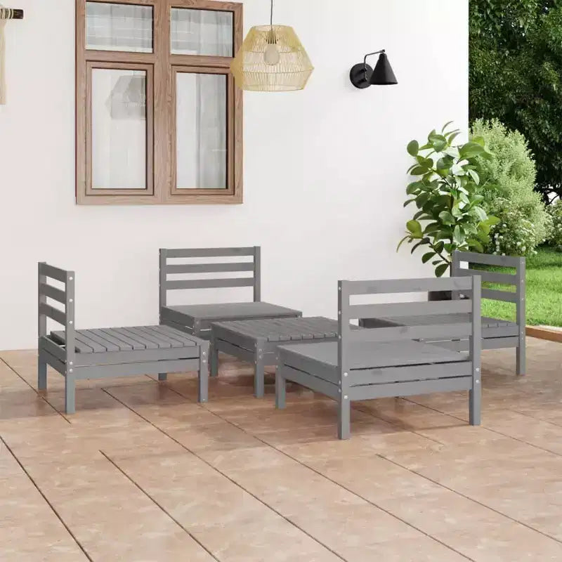 vidaXL Set Divani da Giardino Grigio in Legno Massello di Pino Set da 5 Pezzi Modulare