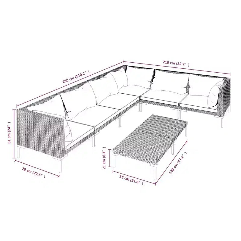 vidaXL Set da Salotto da Giardino Grigio Scuro e Nero