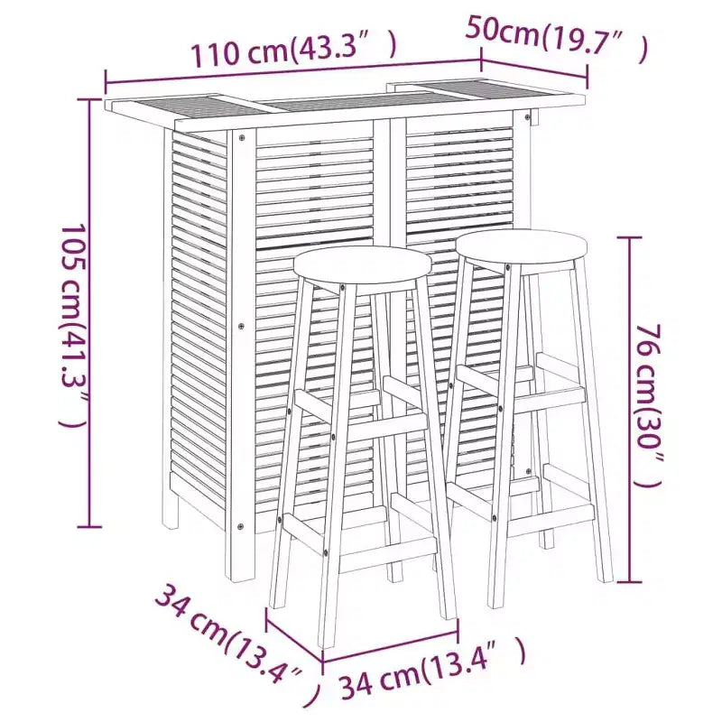 vidaXL Set da bar da giardino Legno massello di acacia Legno naturale Set 3 pezzi