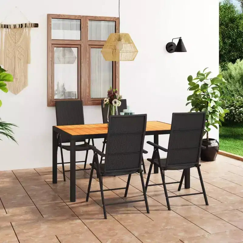 vidaXL Set da pranzo nero in polyrattan con schienale multi-posizione medio
