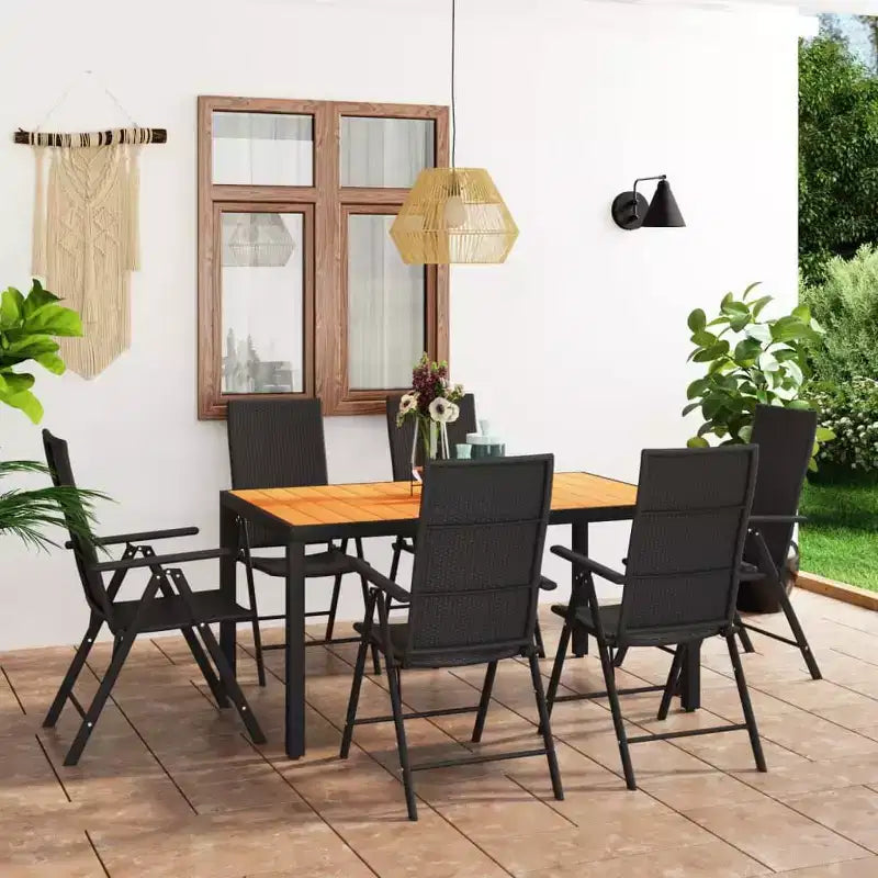 vidaXL Set da pranzo nero e marrone in rattan PE, WPC, alluminio Medio
