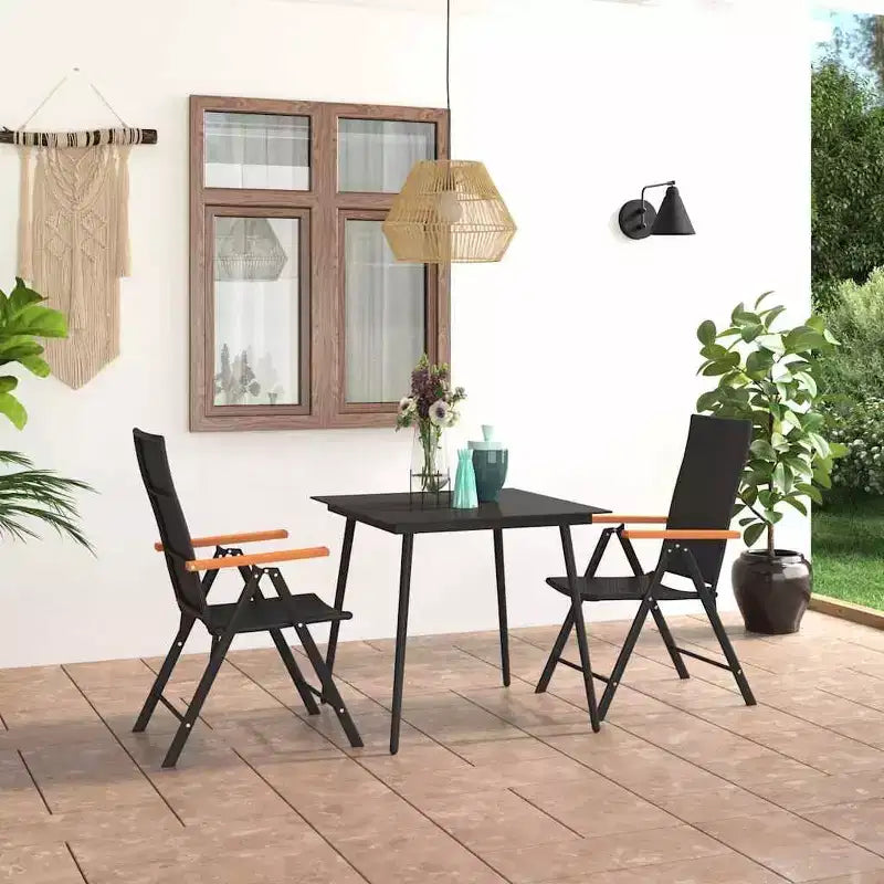 vidaXL Set da pranzo nero e marrone in rattan PE, WPC, acciaio, vetro Standard