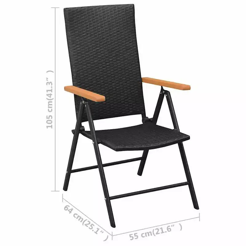 vidaXL Set da pranzo nero e marrone in rattan PE, WPC, acciaio, vetro Standard