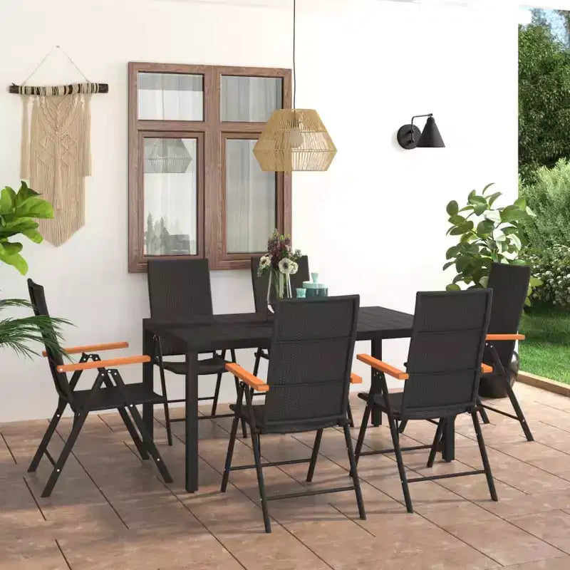 vidaXL Set da pranzo 7 pz nero e marrone in WPC, alluminio e rattan PE