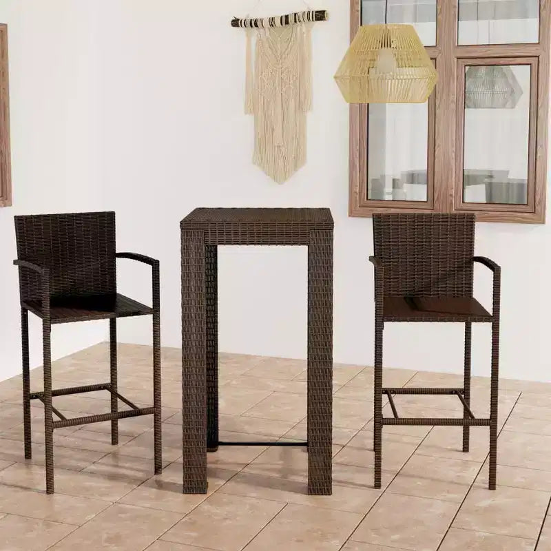 vidaXL Set da bar da giardino in rattan PE marrone, acciaio verniciato a polvere Medio
