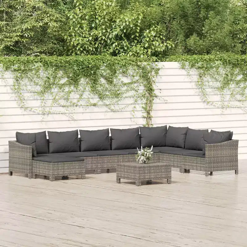 vidaXL Set Divani da Giardino 9 pz in Rattan PE Grigio e Acciaio Verniciato a Polvere