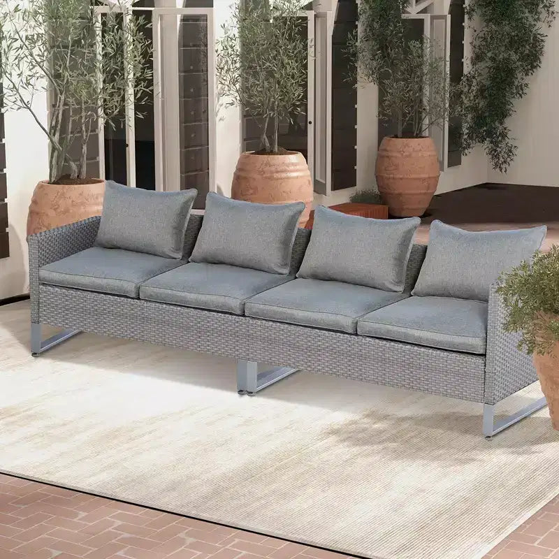 Costway Set divano da esterno 2 posti, divano modulare, con cuscini, grigio
