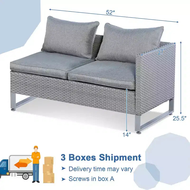 Costway Set divano da esterno 2 posti, divano modulare, con cuscini, grigio