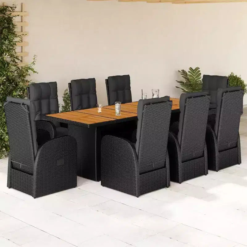 vidaXL Set da pranzo da giardino in polyrattan nero 9 pz.