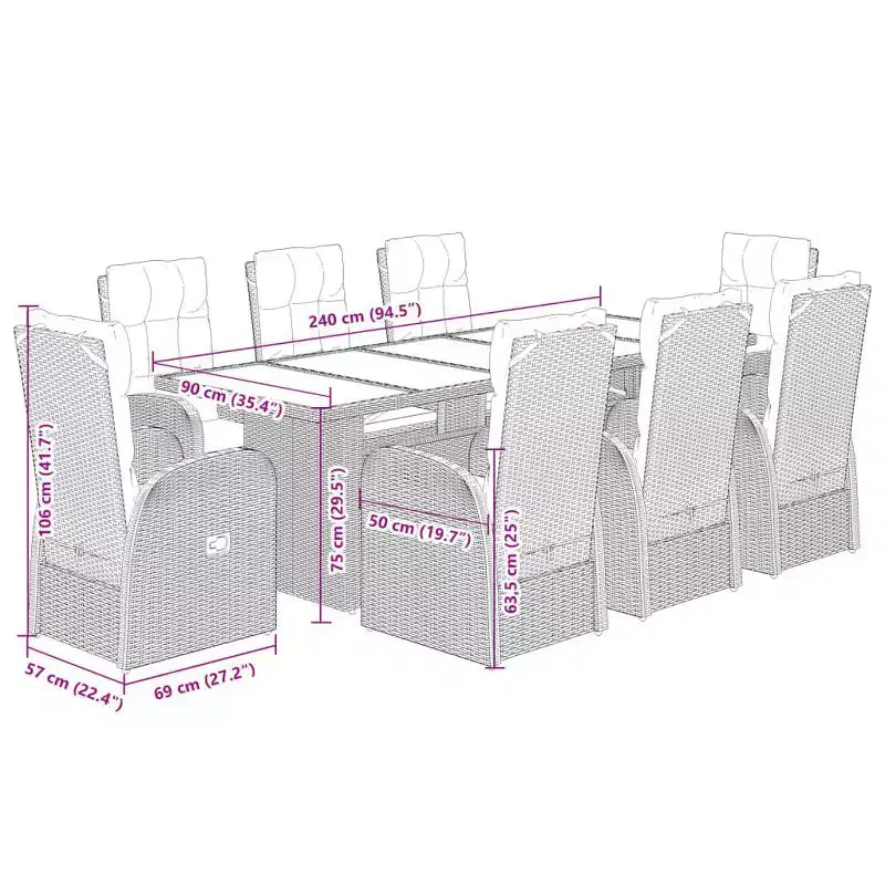 vidaXL Set da pranzo da giardino in polyrattan nero 9 pz.