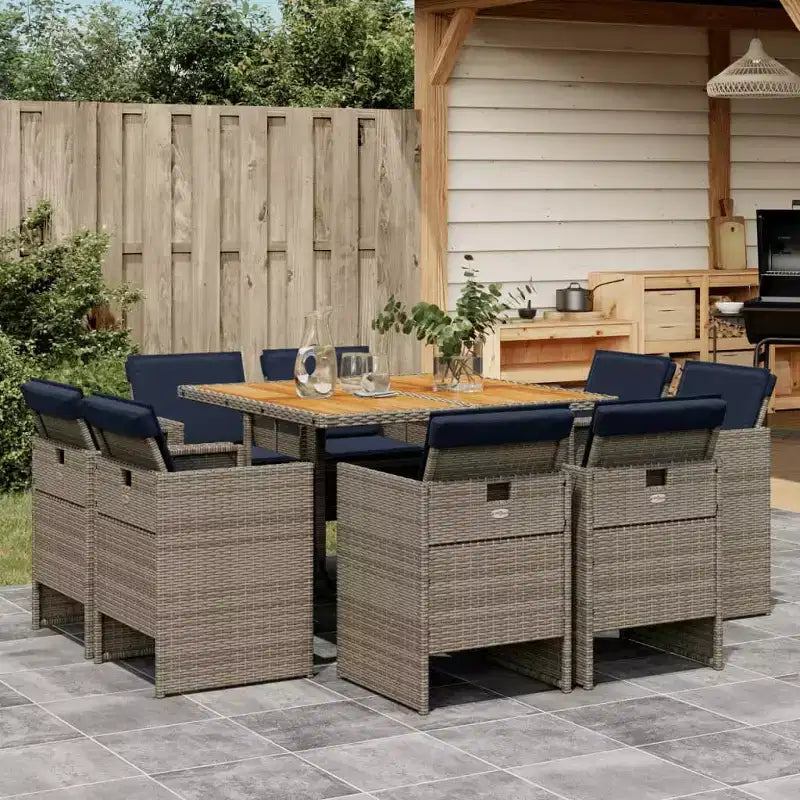 vidaXL Set da pranzo da esterni 8 pz Grigio e blu nautico