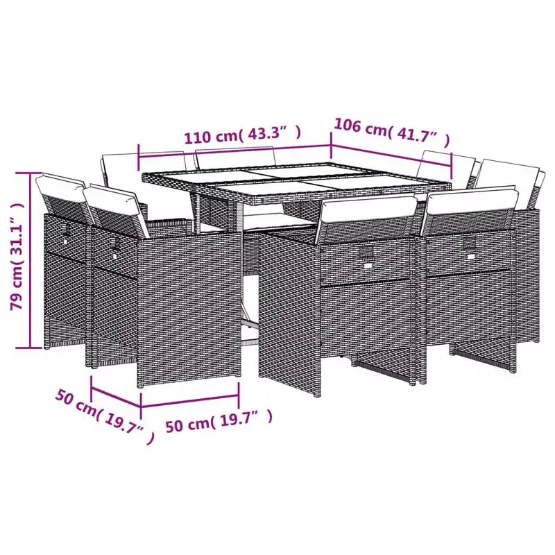 vidaXL Set da pranzo da esterni 8 pz Grigio e blu nautico