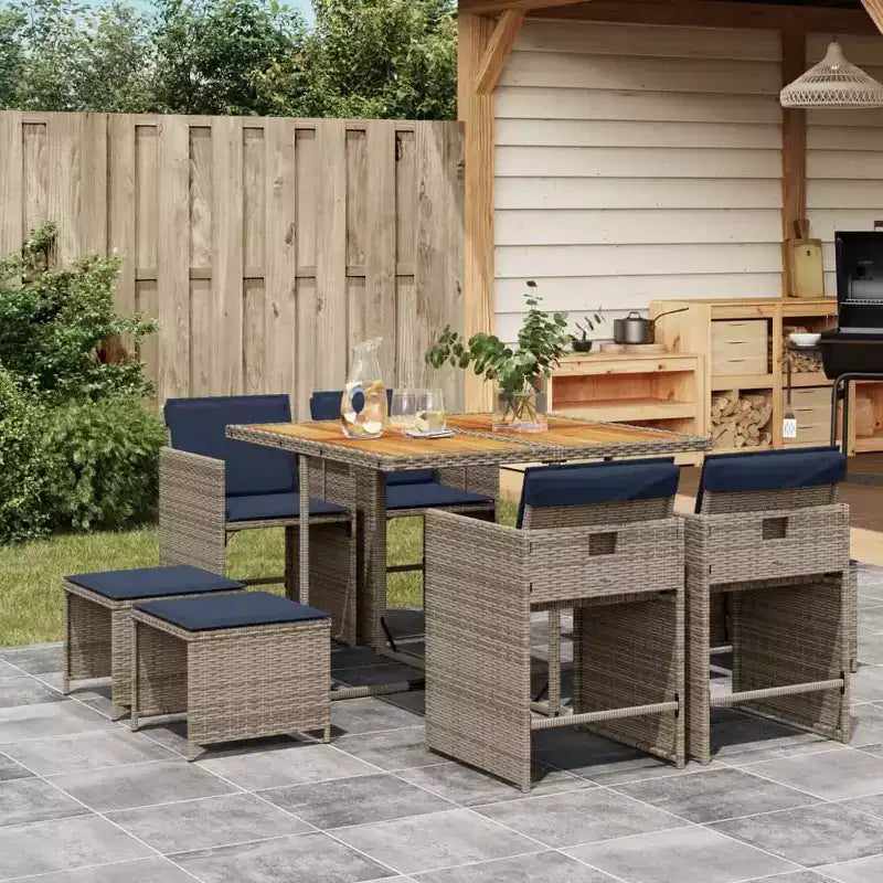 vidaXL Set da pranzo da esterno 8 pz Grigio, Blu navy