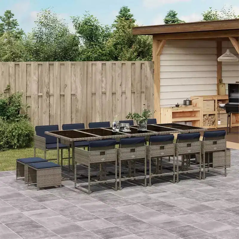 vidaXL Set da pranzo da giardino 14 pz Grigio, Blu scuro