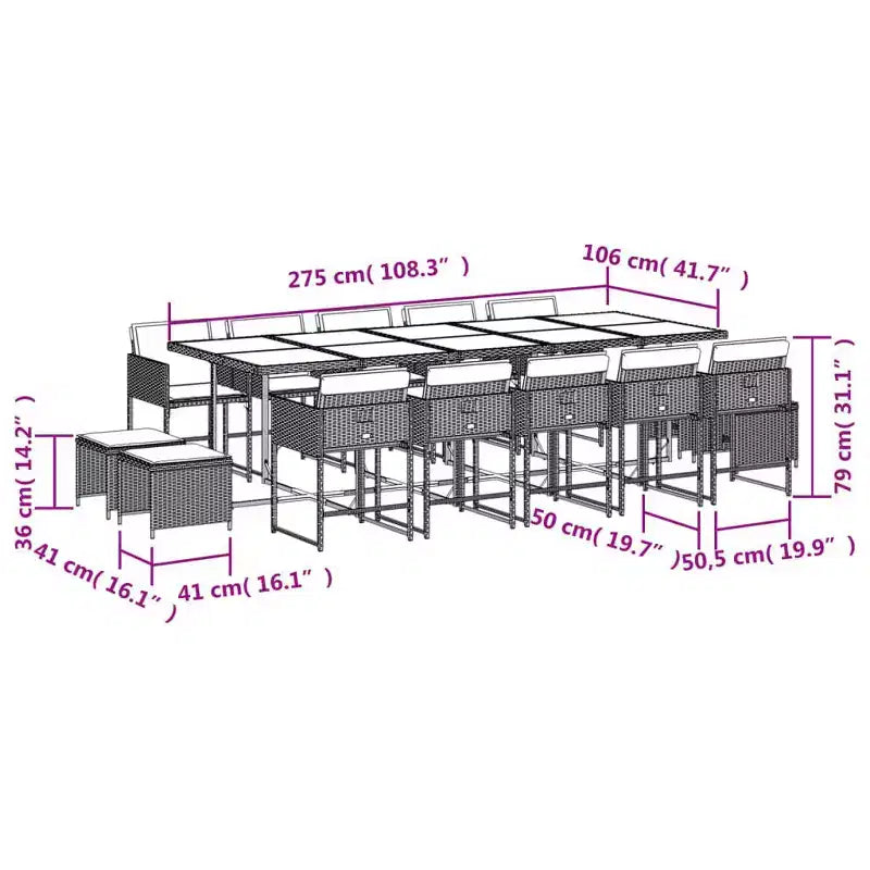 vidaXL Set da pranzo da giardino 14 pz Grigio, Blu scuro