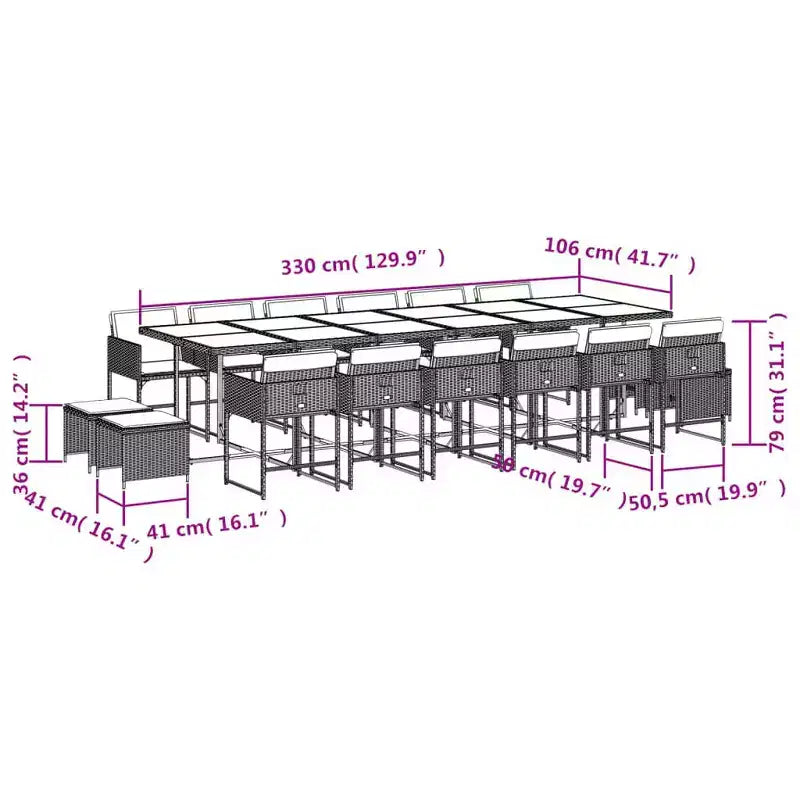 vidaXL Set da pranzo da esterno 16 pz grigio