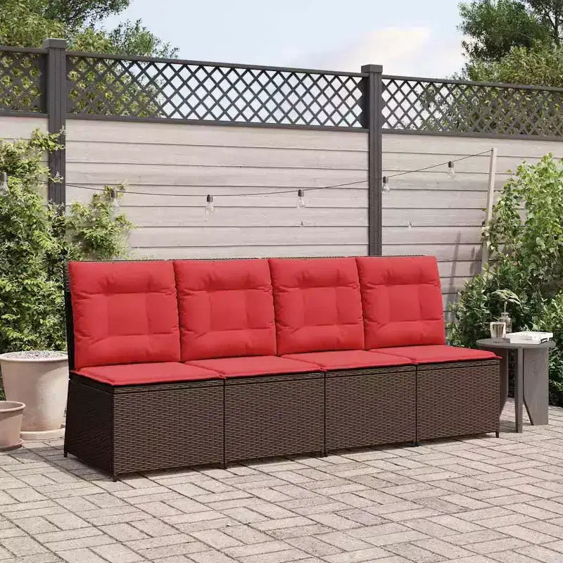 vidaXL Divano da Giardino con Cuscino Marrone e Rosso in Polyrattan