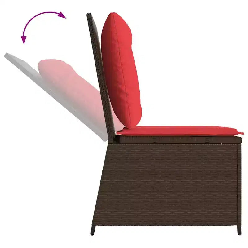 vidaXL Divano da Giardino con Cuscino Marrone e Rosso in Polyrattan