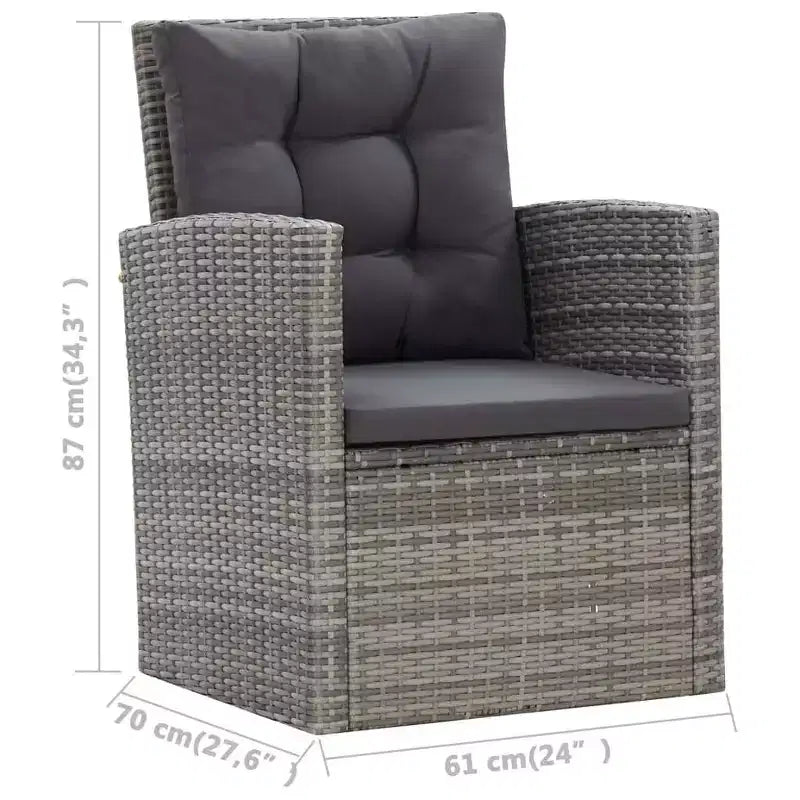 vidaXL Set da pranzo grigio in rattan PE con grandi fodere rimovibili