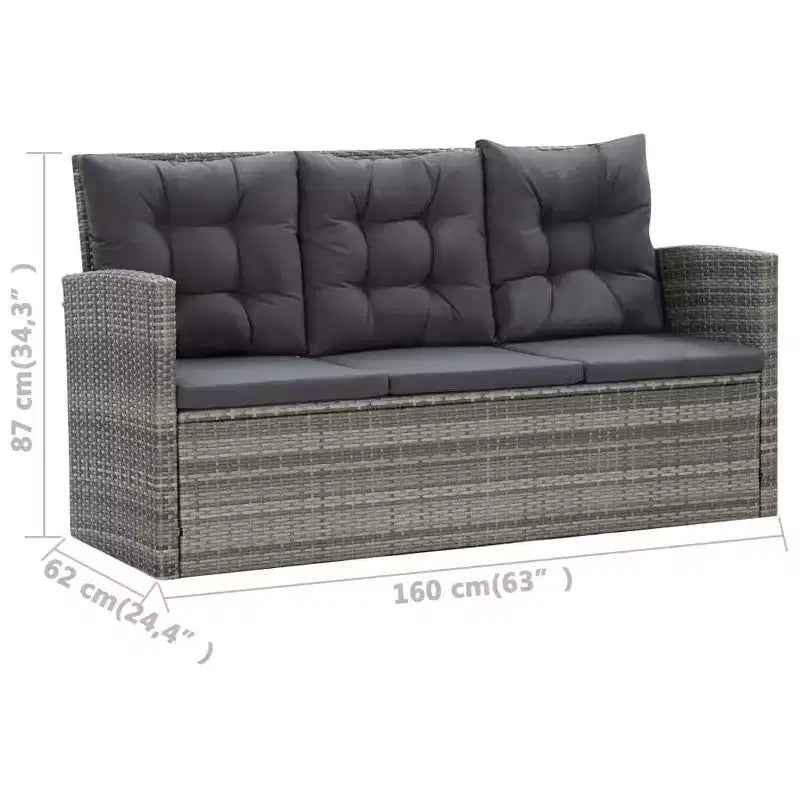 vidaXL Set da pranzo grigio in rattan PE con grandi fodere rimovibili
