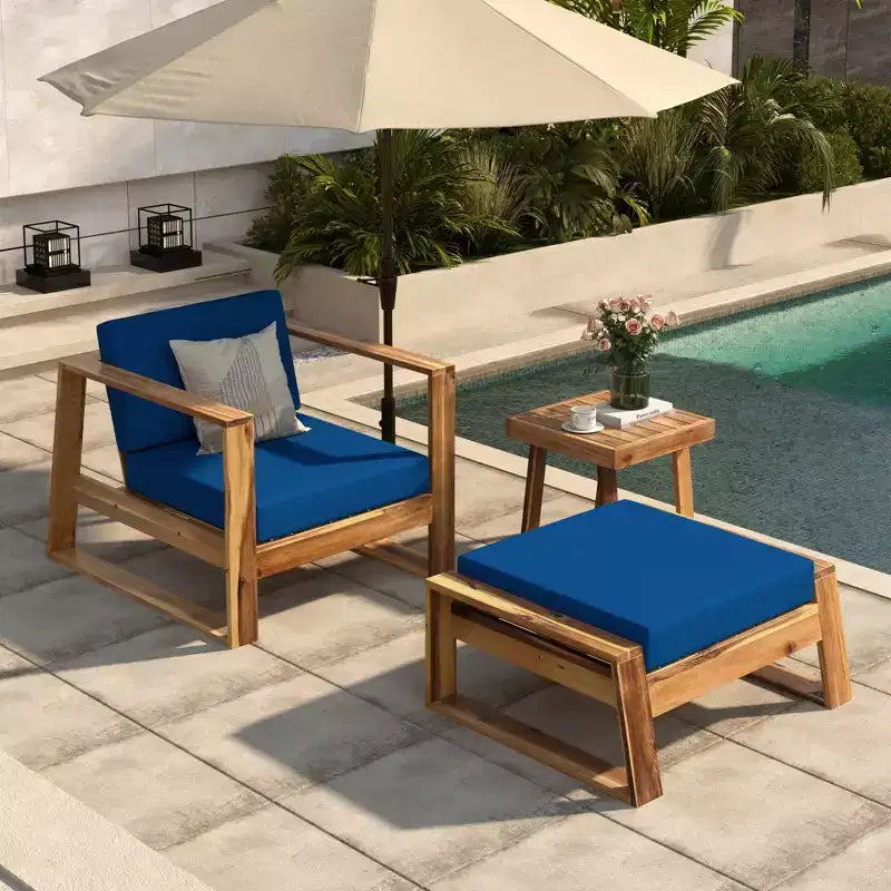 GDFStudio Camille Set Sedia a Sdraio da Esterno e Poggiapiedi in Legno di Acacia con Cuscini