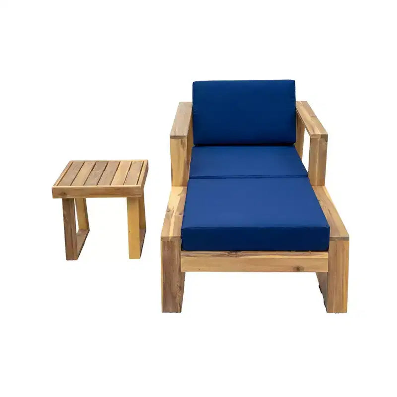 GDFStudio Camille Set Sedia a Sdraio da Esterno e Poggiapiedi in Legno di Acacia con Cuscini
