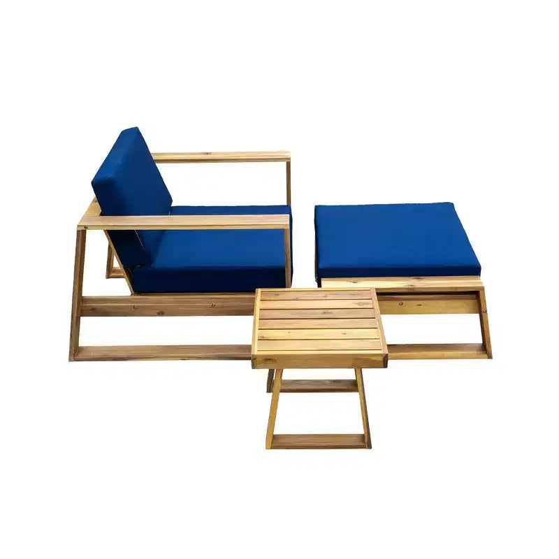 GDFStudio Camille Set Sedia a Sdraio da Esterno e Poggiapiedi in Legno di Acacia con Cuscini