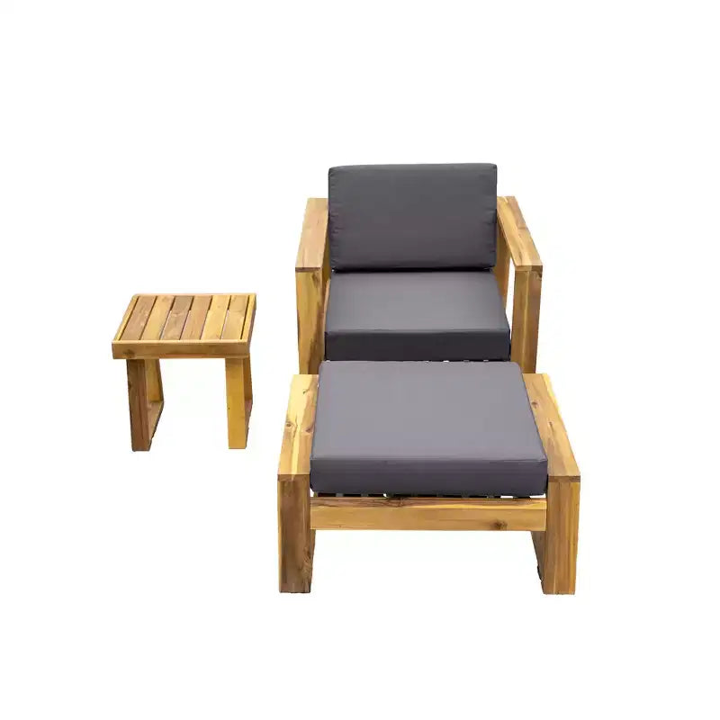 GDFStudio Camille Set Sedia a Sdraio da Esterno e Poggiapiedi in Legno di Acacia con Cuscini