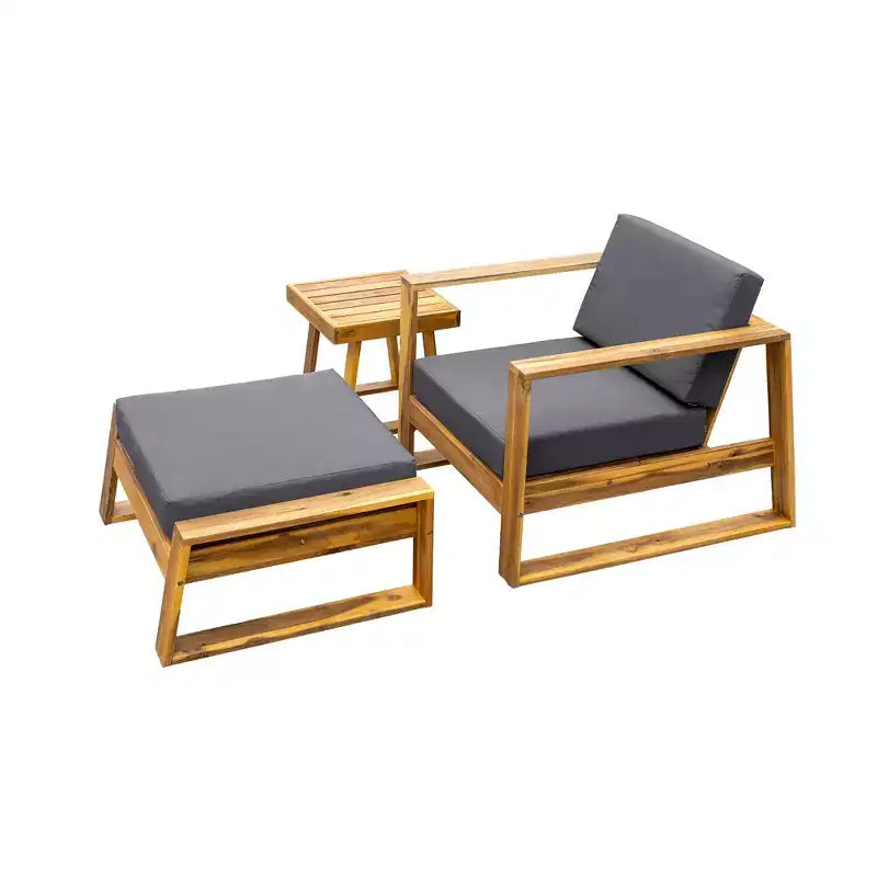 GDFStudio Camille Set Sedia a Sdraio da Esterno e Poggiapiedi in Legno di Acacia con Cuscini
