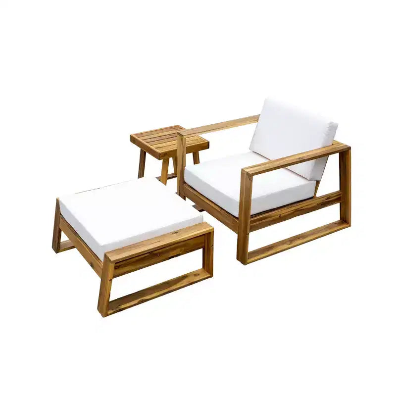 GDFStudio Camille Set Sedia a Sdraio da Esterno e Poggiapiedi in Legno di Acacia con Cuscini